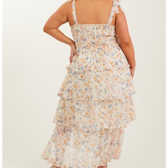 🆕 NWT Arula LOLAH Tiered Smocked Floral Maxi Dress B 2X XXL 18 Plus Sexy Slit - Picture 3 of 11